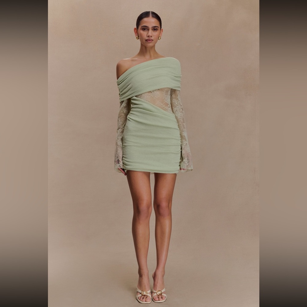 Meshki Luxie Lace Knit Mini Dress - Pastel Green - XS - Picture 4 of 5